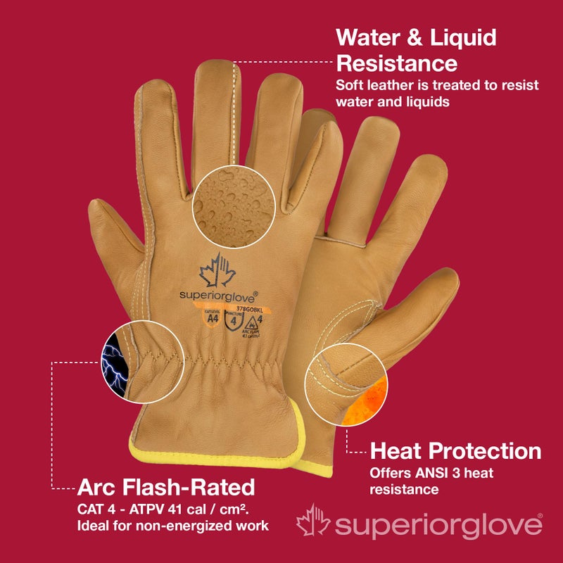 Superior Glove Endura Cut and Water Resistant Leather Work Gloves for Men & Women â€“ 378GOBKL Small (Pack of 1 Pair) - Image 3